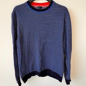 Ted Baker Blue Geometric Checks Wool Blend Crewneck Sweater